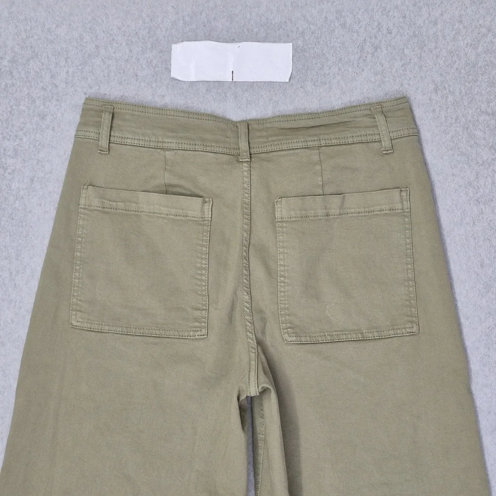 OAT New York Women Pants 12/31 Green Chino Wide Leg Raw Hem‎ 28